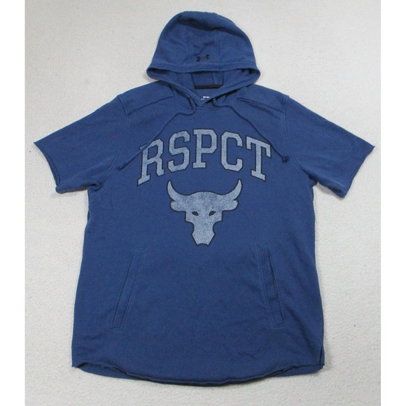 Under Armour Other - Under Armour Project Rock Hoodie Mens Medium Blue RSPECT Bull Logo‎ Short Sleeve